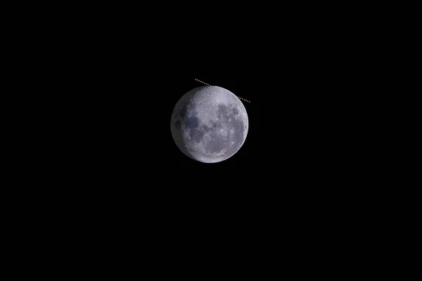 Een Verbazingwekkende Astronomische Gebeurtenis Maan Oppervlak Bedekt Planeet Mars Ontzag — Stockfoto