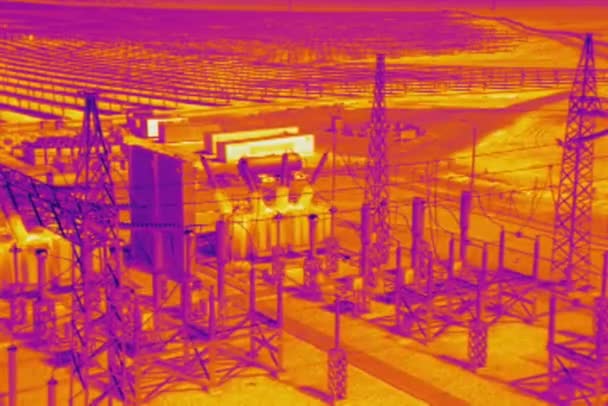 Aerial View Using Thermal Imaging Inspect Electrical Substation — Stock Video