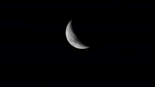 Waning Crescent Moon Dark Sky Background — Stock Video