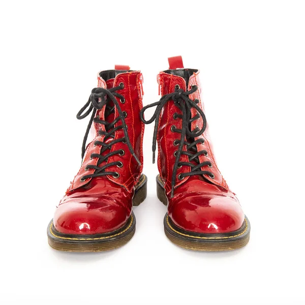 Pair Old Red Boots Isolated White Background — Stock Photo, Image