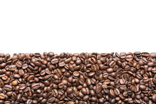Coffee beans stripe isolated on white background