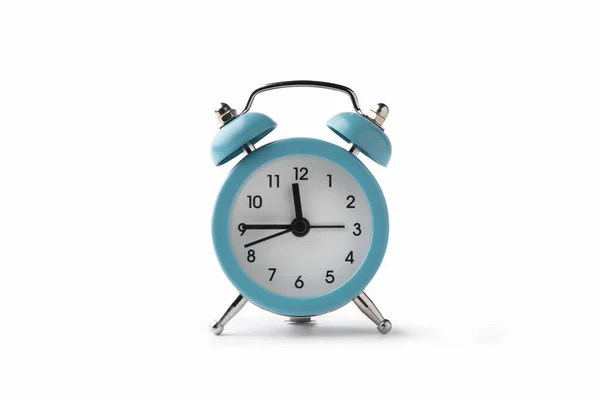 Reloj Despertador Retro Azul Aislado Sobre Fondo Blanco Ruta Recorte — Foto de Stock