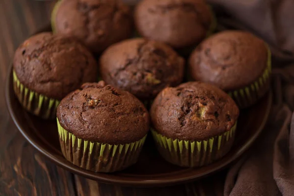 Muffins Banana Chocolate Close Foco Seletivo — Fotografia de Stock