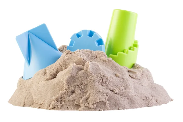 Beyaz arka plan üzerinde izole çocuk oyuncakları ile Kinetik kum — Stok fotoğraf