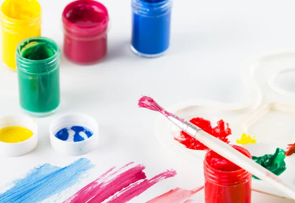 Painting brush with paint and colorful paint on white  background — Stock Photo, Image