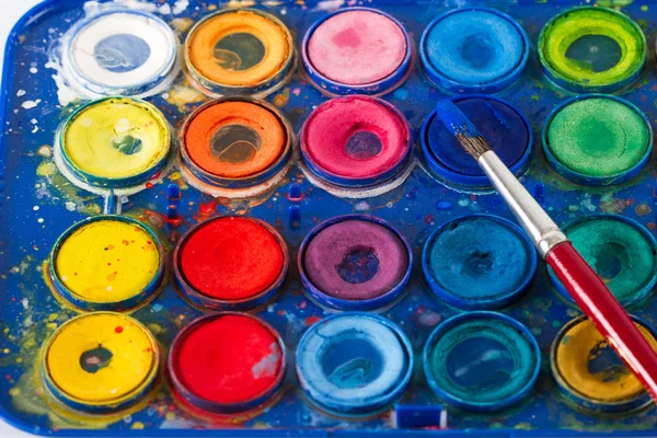 Water paints and paint brush — Stock Photo, Image