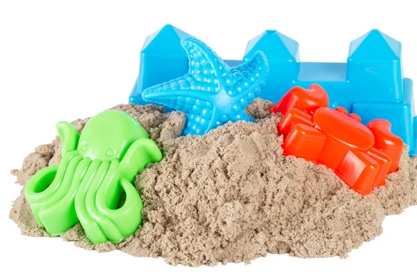 Sand with child toys isolated on white background — Stock Photo, Image