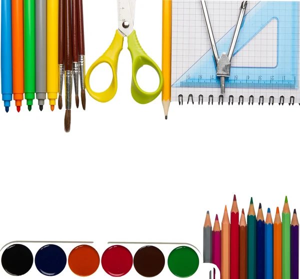 Assortment of school supplies isolated on white background — Stock Photo, Image