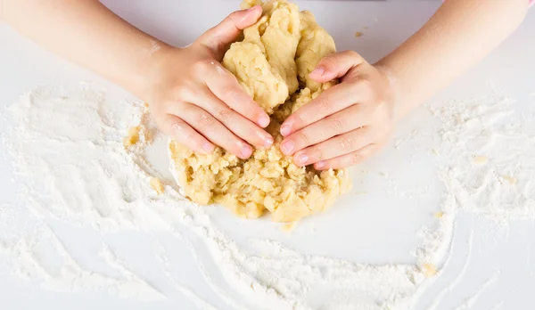 Detail of hands kneading dough — Stock Photo, Image