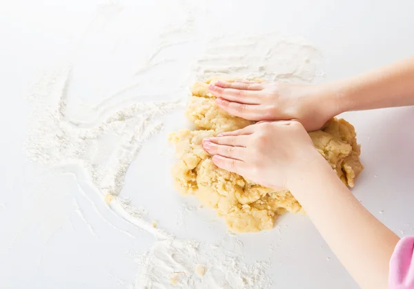 Detail of hands kneading dough — Stock Photo, Image