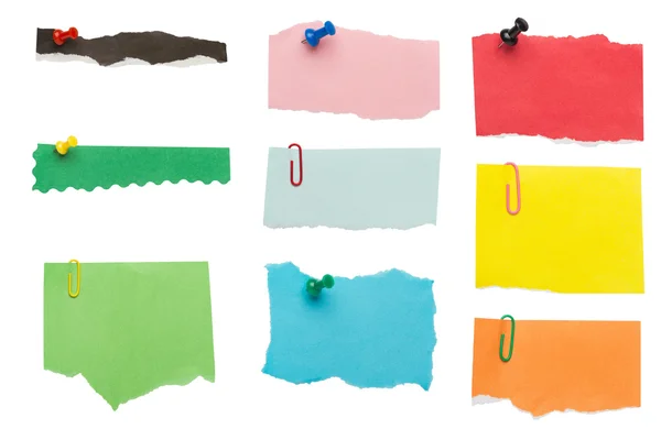 Set of colorful torn paper with paperclip — Stock Photo, Image