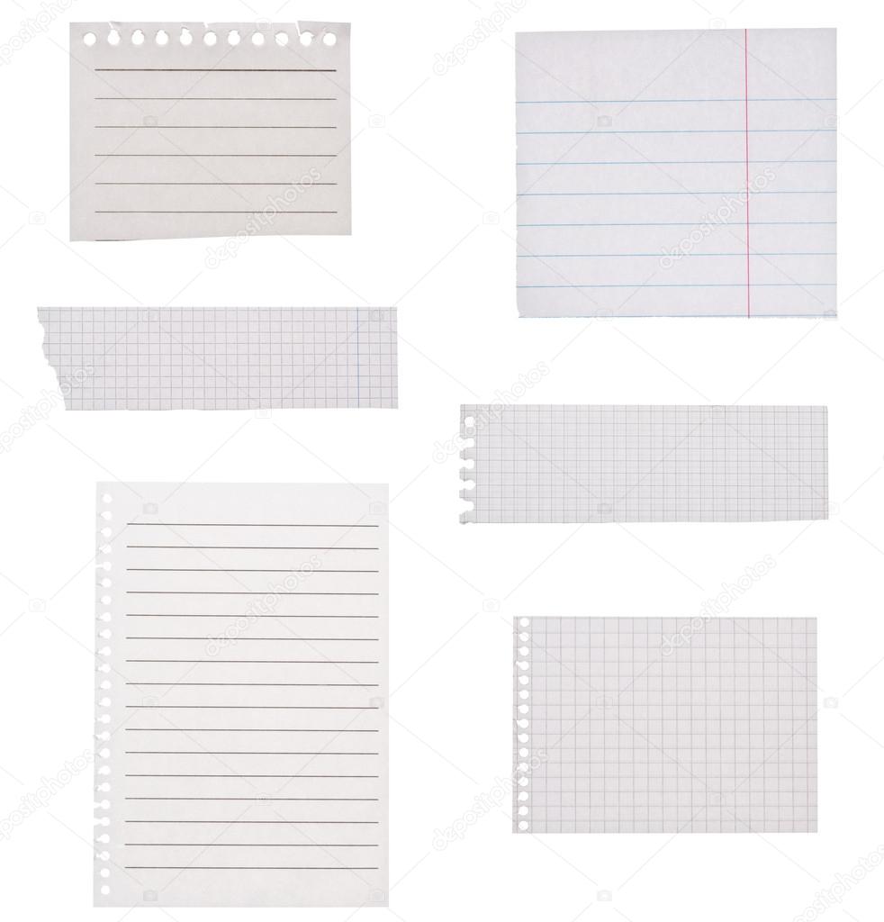 Set of blank squared and lined paper 