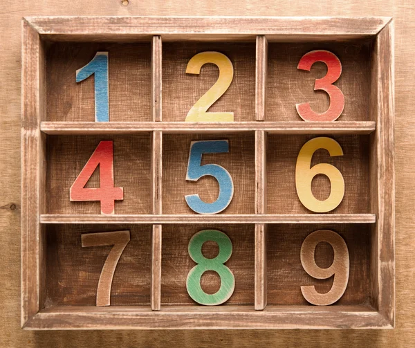 Colorful wooden numbers , zero to nine — Stock Photo, Image