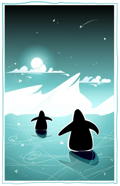 Penguins in the arctic night — Stock Vector