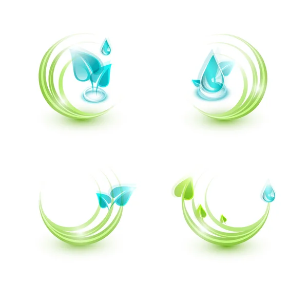 Four ecological plant and water icons — Stock Vector
