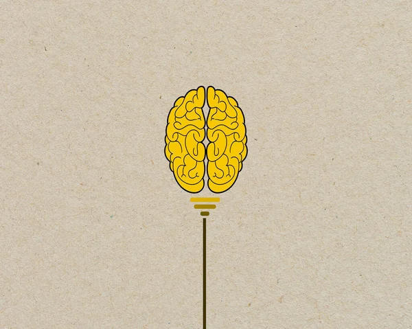 Yellow Brain Light Bulb Metaphor Idea Pencil Brown Recycled Background — Stock Photo, Image