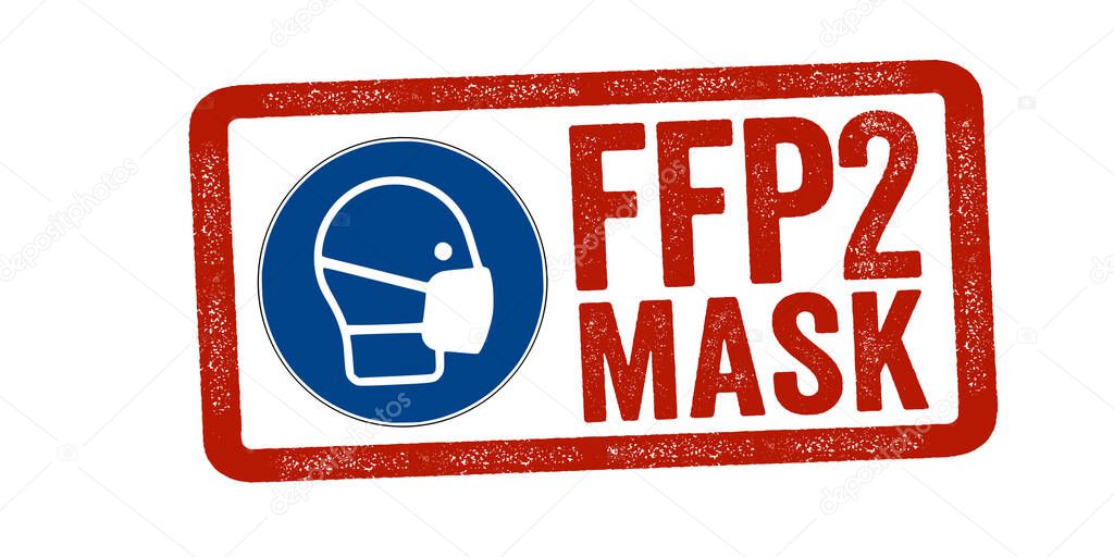 Red Stamp with FFP2 Mask, FFP2 Maske filtering face piece isolated