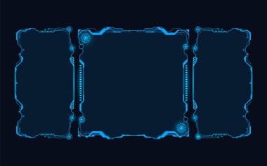 Geleceğin HUD soyutlamaları. Gelecekteki mavi tek merkezli tema arka planı. Vektör ve illüstrasyon