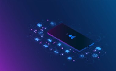 Itric akıllı telefon kişisel bilgileri. Gelecekçi kavram. Vektör ve illsutrasyon