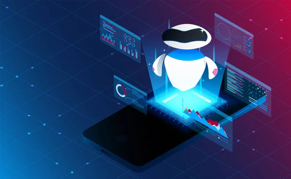 Akıllı telefon üzerinde Isome akıllı yapay analizi. Fütürist kavram. Vektör ve illüstrasyon