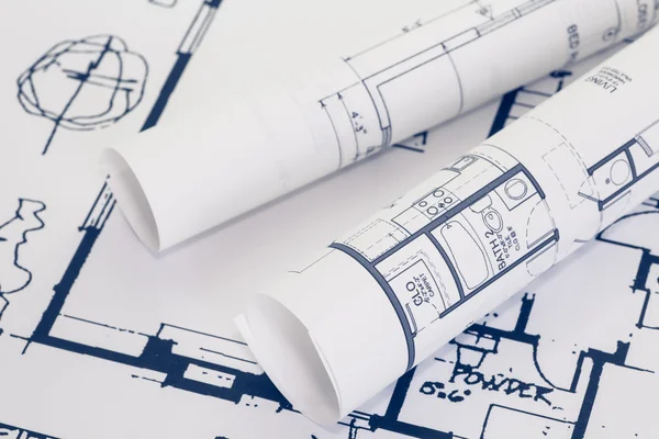 Architect rolls and plans — Stock Photo, Image