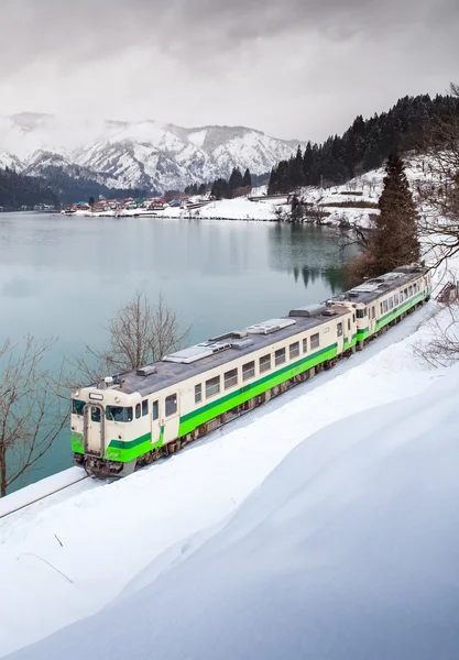 Japan mountain and snow with local train