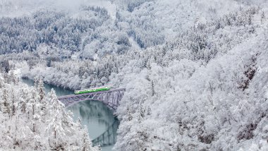 Japonya dağ ve kar yerel tren ile 