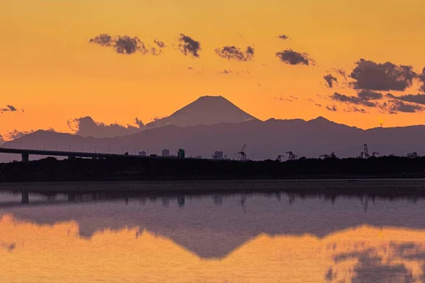 Monte Fuji Reflexo Água Após Pôr Sol — Fotografia de Stock
