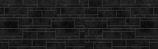 Panorama Van Block Patroon Van Zwarte Stenen Bekleding Wandtegel Textuur — Stockfoto