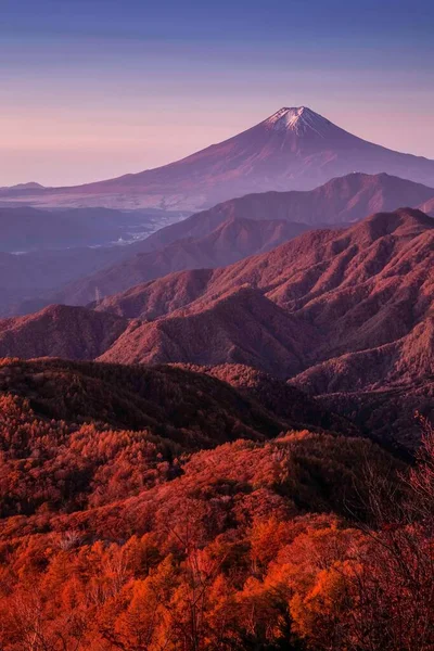 Utsikten Över Fuji Berget Och Bergskedjan Hösten Soluppgången Som Sett — Stockfoto