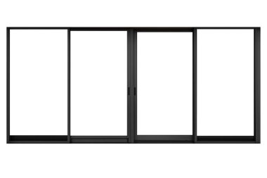 Beyaz arkaplanda izole edilmiş klasik siyah metal pencere çerçevesi