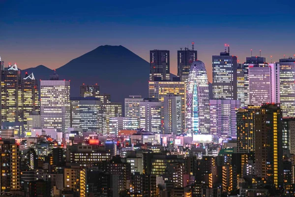 Tokio Noc Atmosfera Wysokie Budynki Shinjuku Górze Fuji — Zdjęcie stockowe