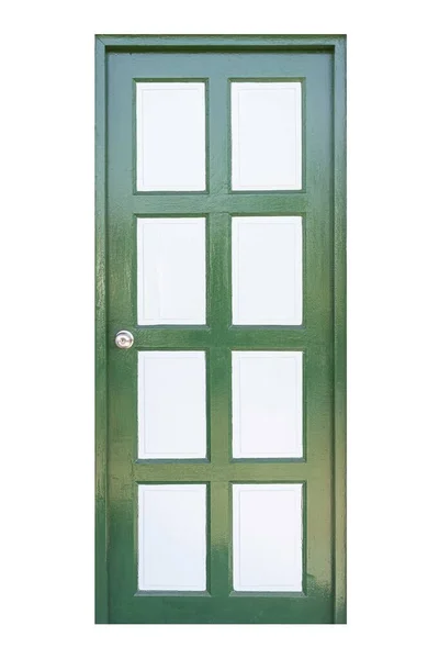 Zelené Dřevěné Dveře Rám Izolované Bílém Pozadí — Stock fotografie