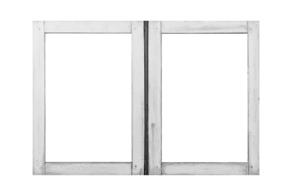 Старая Деревянная Рама Окна Окрашены Белый Винтаж Изолированы Белом Фоне — стоковое фото