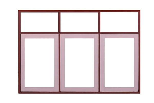 Eski Ahşap Pencere Çerçevesi Beyaz Arka Planda Kahverengi Pembe Renkli — Stok fotoğraf