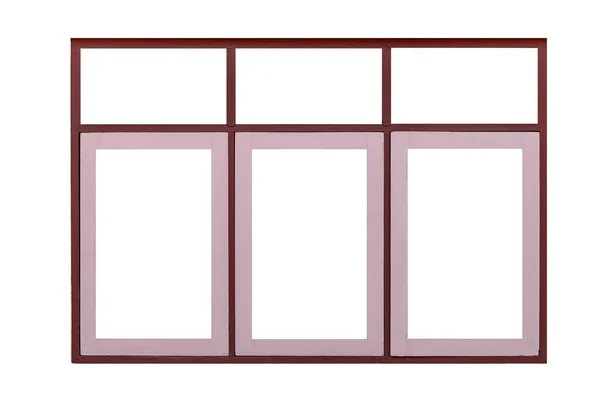 Старая Деревянная Оконная Рама Окрашены Коричневый Розовый Винтаж Изолированы Белом — стоковое фото