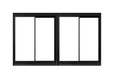 Beyaz arkaplanda izole edilmiş siyah kaydırma alüminyum pencere çerçevesi