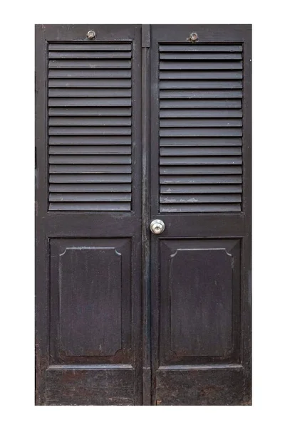Черный Старинный Деревянный Каркас Двери Жалюзи Изолированы Белом Фоне — стоковое фото