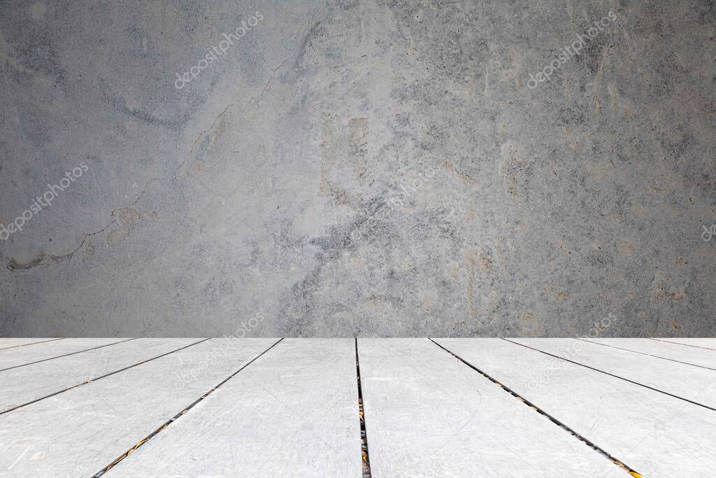 Concrete walls and white wooden floors texture and seamless background
