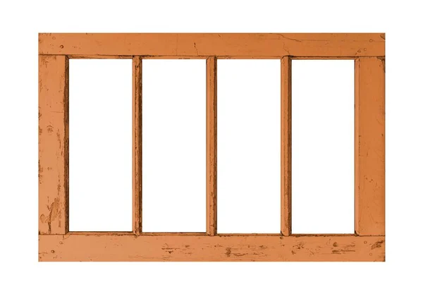 旧木制窗框 漆成褐色 与白色背景隔离 — 图库照片