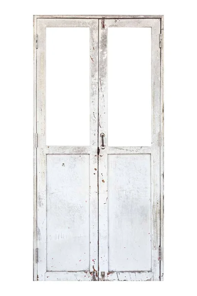 Stare Drewniane Drzwi Malowane Białe Vintage Izolowane Białym Tle — Zdjęcie stockowe