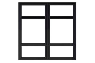 Beyaz arkaplanda izole edilmiş siyah kaydırma alüminyum pencere çerçevesi