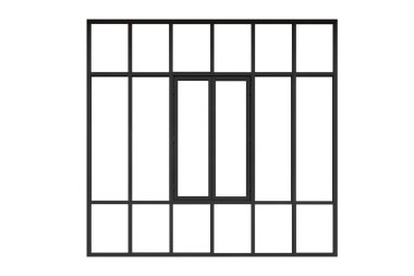 Beyaz arkaplanda izole edilmiş siyah kaydırma alüminyum pencere çerçevesi