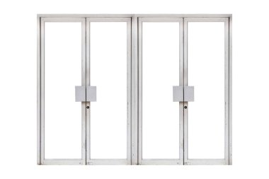 Beyaz paslanmaz çelik kapı çerçevesi beyaz arka planda izole edilmiş.