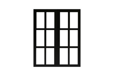 Beyaz bir arkaplanda izole edilmiş eski siyah boyalı ahşap pencere çerçevesi