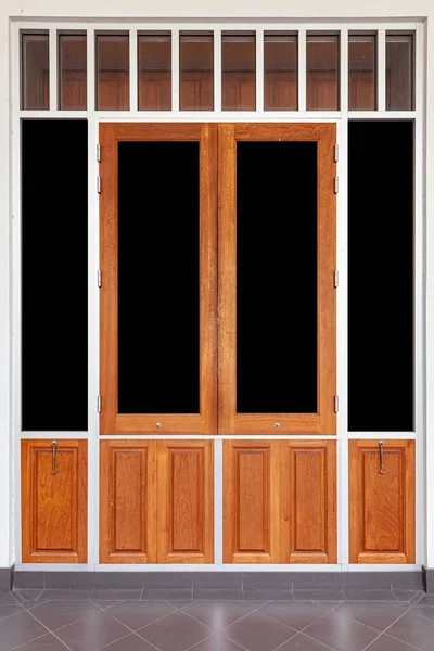 Large teak wood window light brown entrance to the meeting room