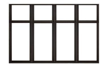 Beyaz arkaplanda siyah kayan ahşap pencere çerçevesi izole edildi