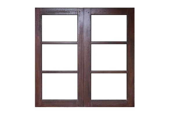 古色古香的褐色漆木窗框隔离在白色背景上 — 图库照片