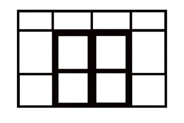 Beyaz arka planda izole edilmiş büyük siyah ahşap kapı çerçevesi.