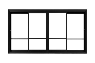 Beyaz arkaplanda izole edilmiş siyah kaydırma alüminyum pencere çerçevesi